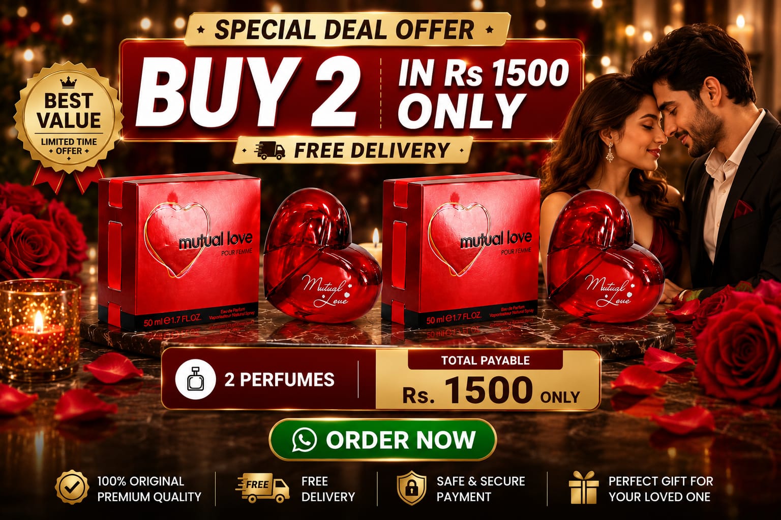 Mutual Love Pour Femme – Long-Lasting Perfume for Women | 2 for Rs 1500 Deal ✨
